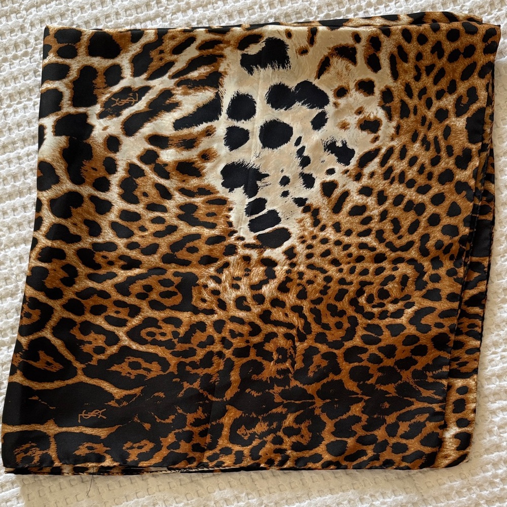 YSL leopard print silk scarf